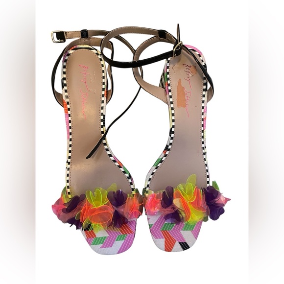 BETSEY JOHNSON the Kove Black and Multicolor Floral Sandals - Picture 8 of 12